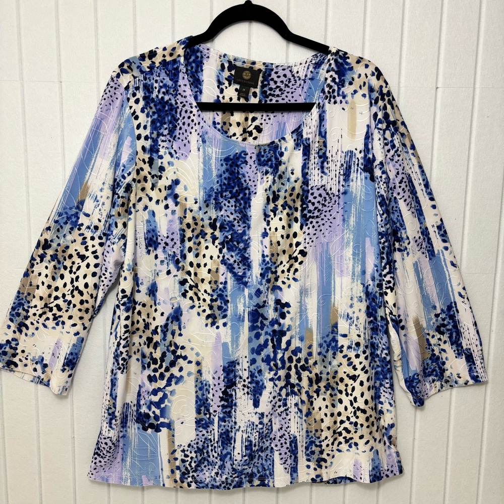JM‎ Collection Blue and Purple Abstract Blouse Size 2X